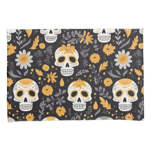 Gele witte suiker schedel horror plezier modern kussensloop (Voorkant-Rechts)