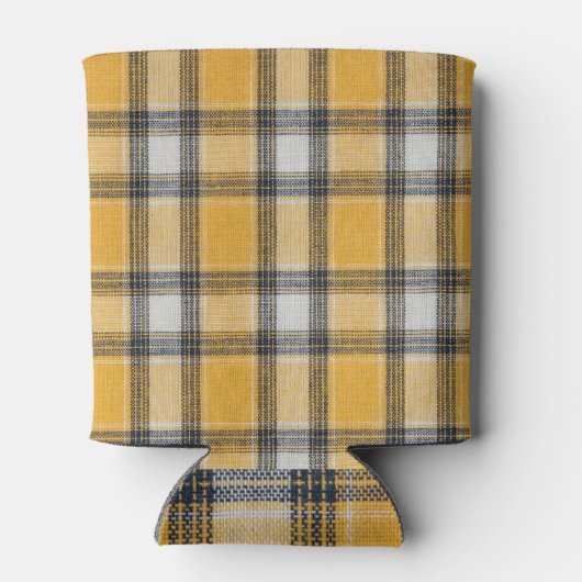 Gele witte tartantextuur achtergrond blikjeskoeler (Achterkant)
