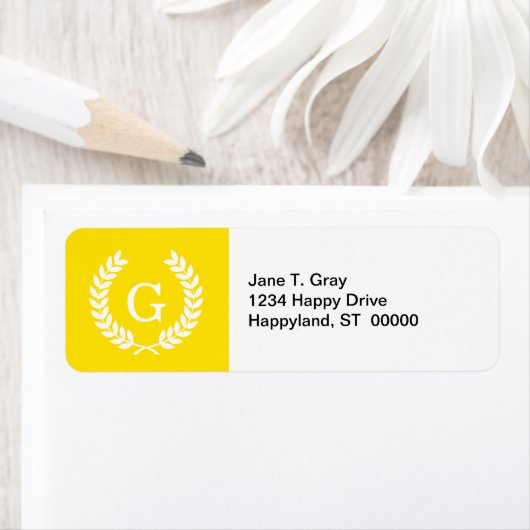 Gele witte tarwe Laurel Wreated Initiaal Monogram Etiket (Insitu)
