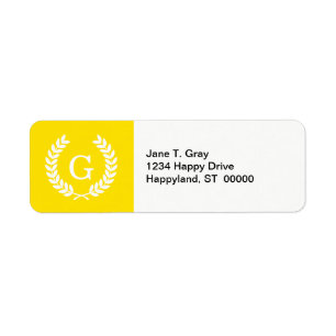 Gele witte tarwe Laurel Wreated Initiaal Monogram Etiket