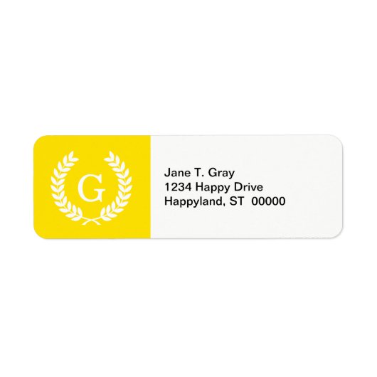 Gele witte tarwe Laurel Wreated Initiaal Monogram Etiket (Voorkant)