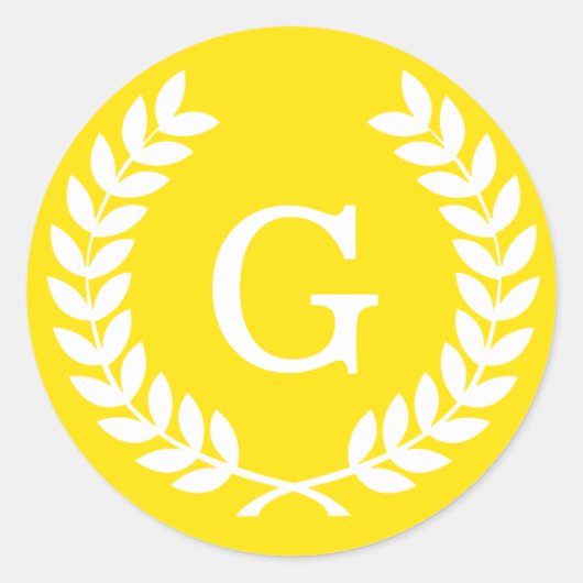 Gele witte tarwe Laurel Wreated Initiaal Monogram Ronde Sticker (Voorkant)