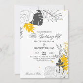 Gele & Witte Tropische bladeren Bruiloft Uitnodigi Kaart (Voorkant)