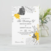 Gele & Witte Tropische bladeren Bruiloft Uitnodigi Kaart (Staand voorkant)