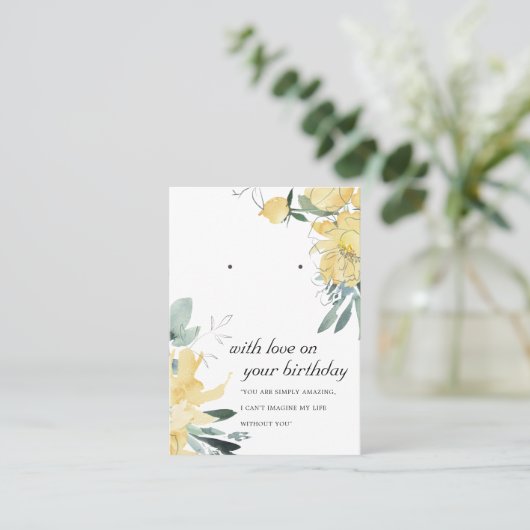 GELE WITTE VERJAARDAG VRIEND EARRING DISPLAY KAART PLAATSKAARTJE (Staand voorkant)