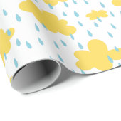 Gele wolken en Neutraal Baby shower blauwe Regen Cadeaupapier (Rol Hoek)