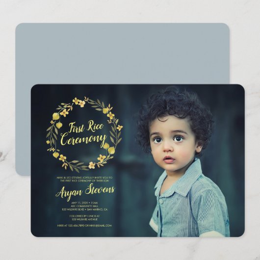 Gele Wreath First Rice Ceremony Kaart (Voorkant / Achterkant)