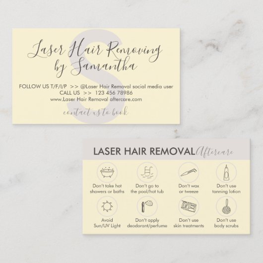 Gele Zachte Laserontharing Nazorg Visitekaartje (Voorkant / Achterkant)