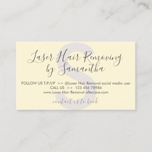 Gele Zachte Laserontharing Nazorg Visitekaartje (Voorkant)