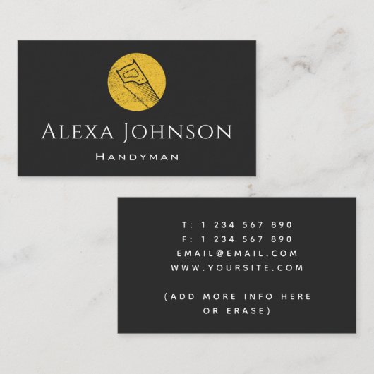 Gele Zag Grunge Logo Handyman Tool Timmerwerk Visitekaartje (Voorkant / Achterkant)