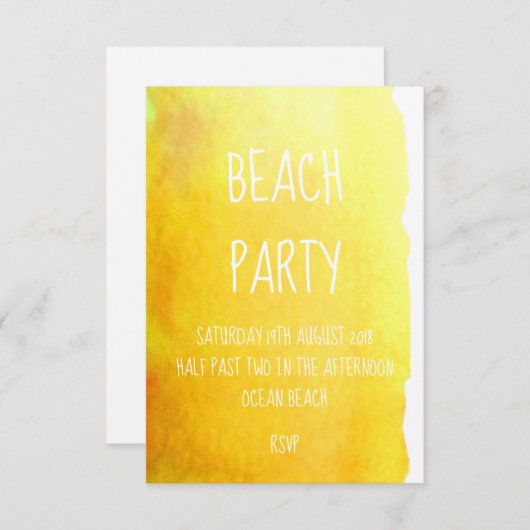 Gele zand waterverf moderne strandpartij kaart (Voorkant / Achterkant)