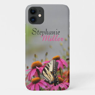Gele zandstaartvlinder op roze bloemen Case-Mate iPhone case