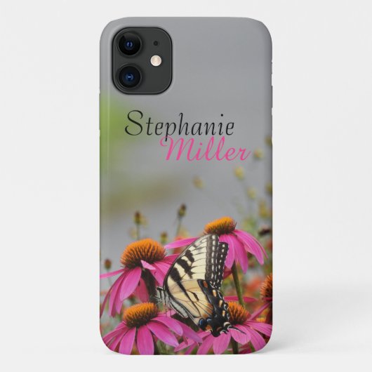 Gele zandstaartvlinder op roze bloemen Case-Mate iPhone case (Achterkant)