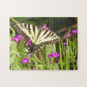 Gele zandstaartwotterfly roze bloemen legpuzzel
