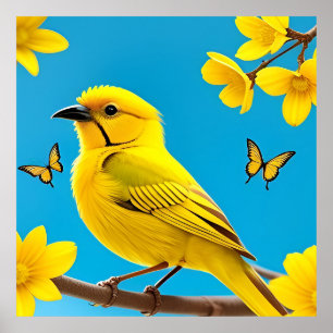 🐦 Gele Zangvogel Tak Wandschilderij Cadeaubon 🎁 Poster