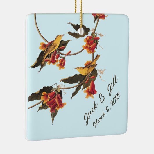 Gele zangvogels op Crossvine Keramisch Ornament (Rechts)