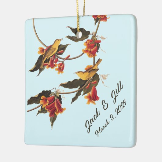 Gele zangvogels op Crossvine Keramisch Ornament (Links)