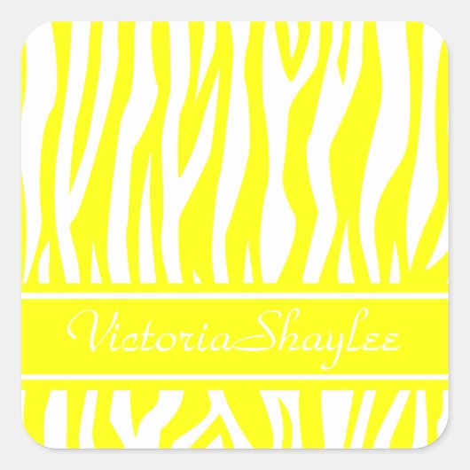 Gele Zebra Druk met aangepaste tekst Vierkante Sticker (Voorkant)