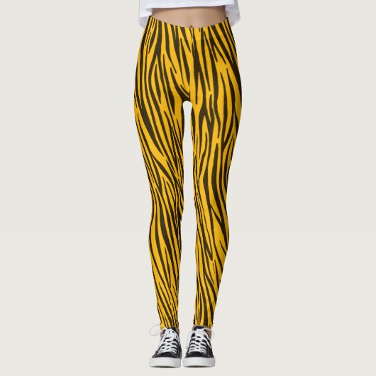 Gele Zebra Stripes Dierlijke printpatronen Leggings (Voorkant)