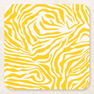 Gele Zebra Stripes Preppy Wild Animal Print Kartonnen Onderzetters