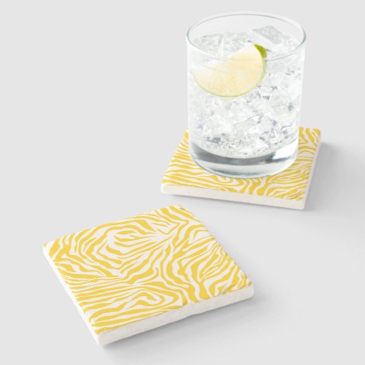 Gele Zebra Stripes Preppy Wild Animal Print Stenen Onderzetter (Zijkant)