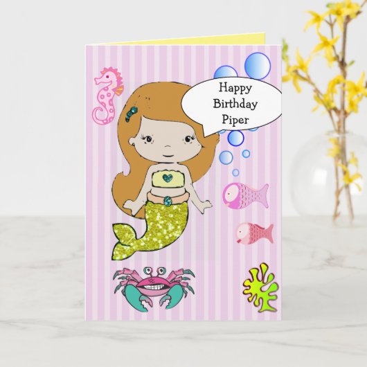  gele zeemeermin Happy Birthday Kaart (Gele Bloem)