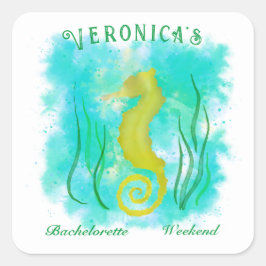 Gele zeepaard onder de zee vierkante sticker