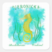 Gele zeepaard onder de zee vierkante sticker (Voorkant)