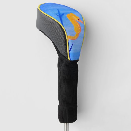 Gele zeepaardje golfheadcover (Schuin)