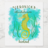 Gele zeepaardje onder het zee wijn etiket (Enkel label)