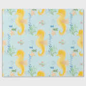 Gele zeepaardje onder Zee Baby shower Patroon Cadeaupapier (Vlak)