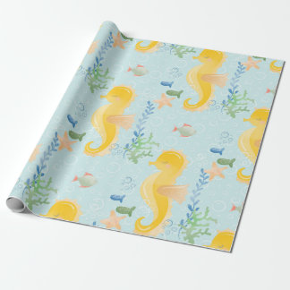 Gele zeepaardje onder Zee Baby shower Patroon Cadeaupapier