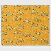 Gele zeepbellen blauw cadeaupapier (Vlak)