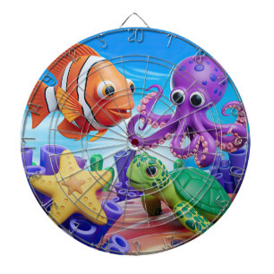 Gele zeester, groene schildpad en rode clownvis dartbord