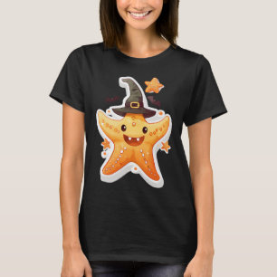 Gele zeester in een leuk Halloween-themapak T-shirt