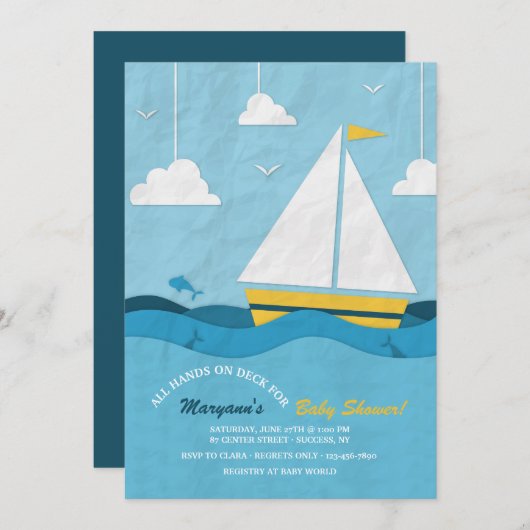 Gele zeilboot uitnodiging (Voorkant / Achterkant)