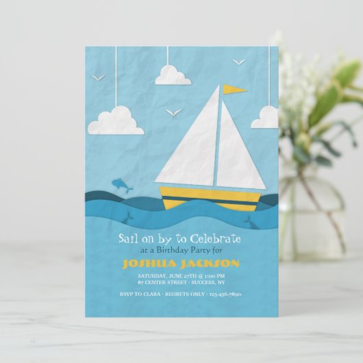 Gele zeilboot uitnodiging #2 (Staand voorkant)