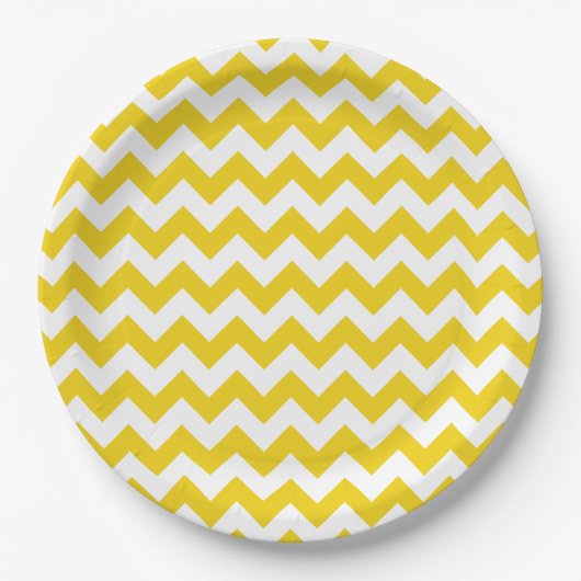 Gele zigzag, gele Chevron, geometrisch patroon Papieren Bordje (Voorkant)