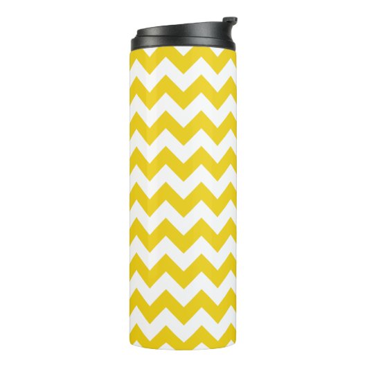 Gele zigzag, gele Chevron, geometrisch patroon Thermosbeker (Gedraaid links)