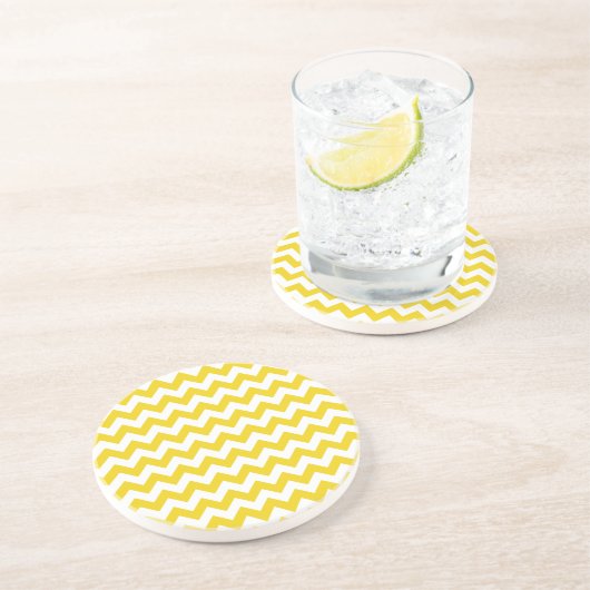 Gele zigzag, gele Chevron, geometrisch patroon Zandsteen Onderzetter (Zijkant)