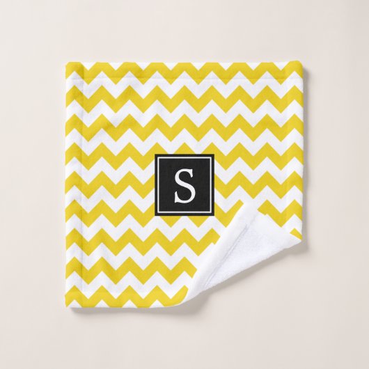 Gele zigzag, Gele Chevron, Monogram Bad Handdoek (Wasdoekje)