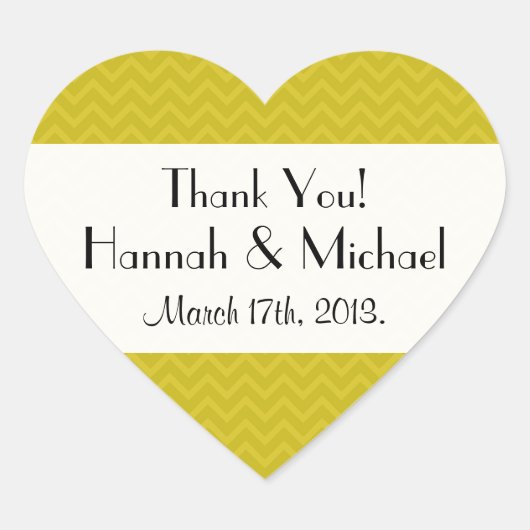 Gele Zigzag, Gele Chevron, Trouwen Hart Sticker (Voorkant)
