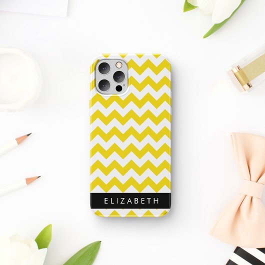 Gele Zigzag, Gele Chevron, Uw Naam iPhone 16 Hoesje