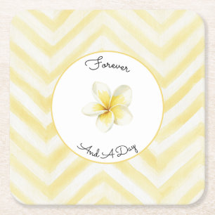 Gele Zigzag Strepen Plumeria Bloem Bruiloft Kartonnen Onderzetters