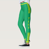 Gele zijstreep groene legging met aangepaste tekst (Links)