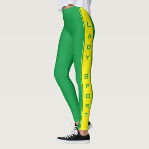 Gele Zijstreep Groene Leggings Aangepaste kleuren