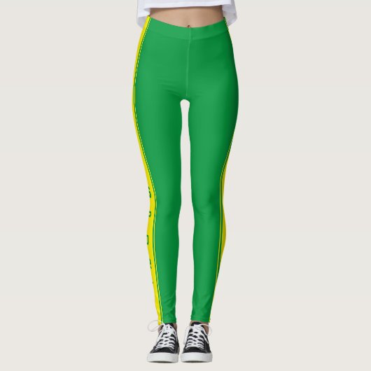 Gele Zijstreep Groene Leggings Aangepaste kleuren (Voorkant)