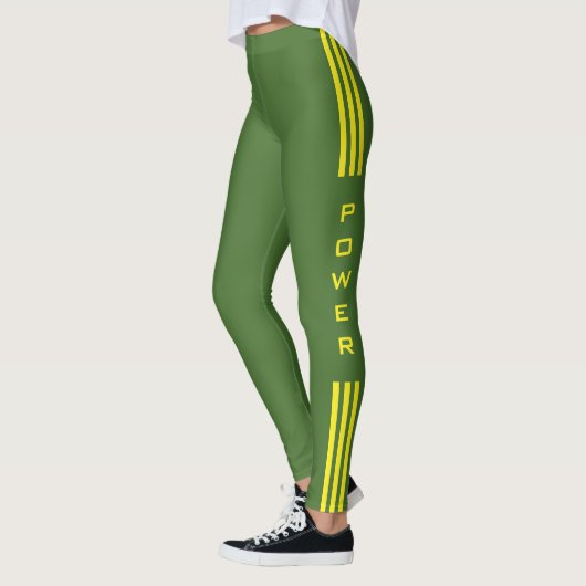 Gele Zijstreep Groene Leggings Power Text (Links)