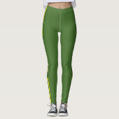 Gele Zijstreep Groene Leggings Power Text (Voorkant)