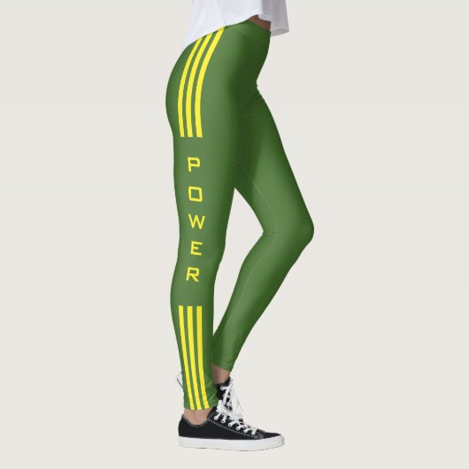 Gele Zijstreep Groene Leggings Power Text (Rechts)